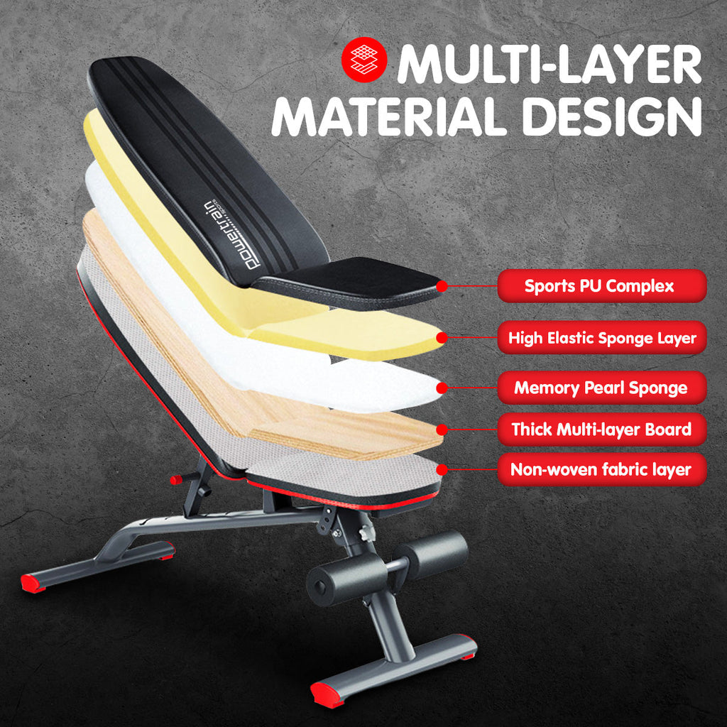 NNEDPE Powertrain Home Gym Bench Adjustable Flat Incline Decline FID 250KG Load