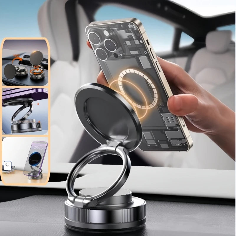 360° Adjustable Magnetic Car Mount with Strong Suction for GPS and Phone Support on Auto Dashboard